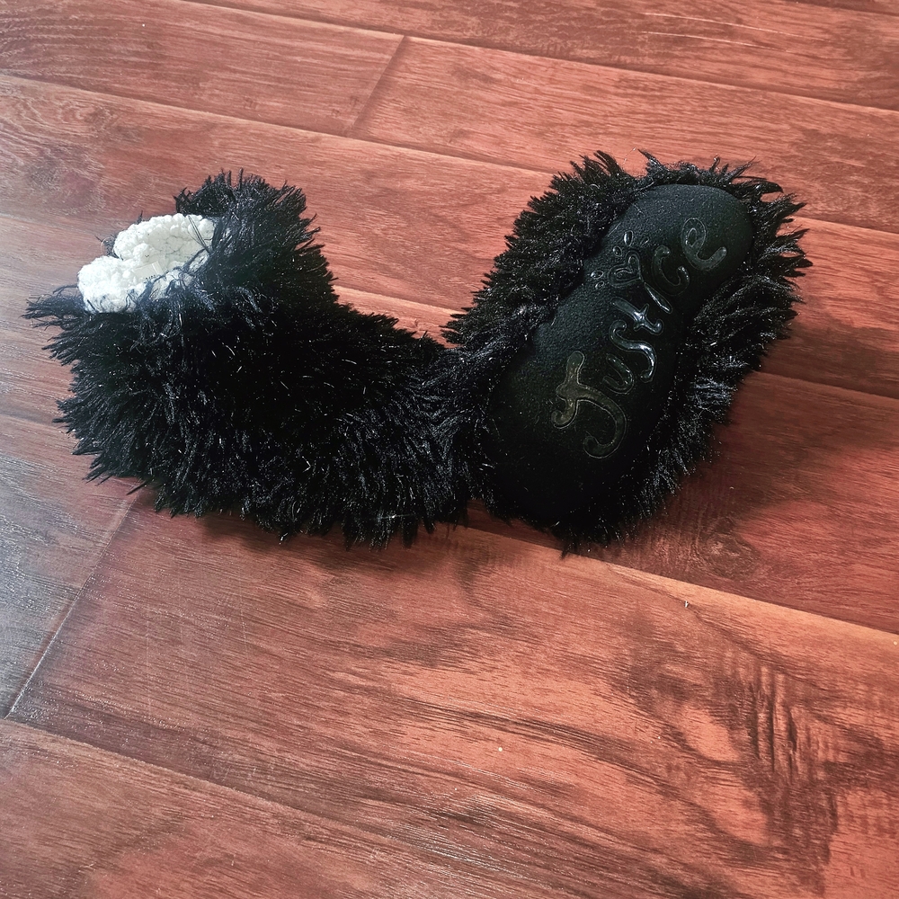 Justice Black Fuzzy Women's Slippers